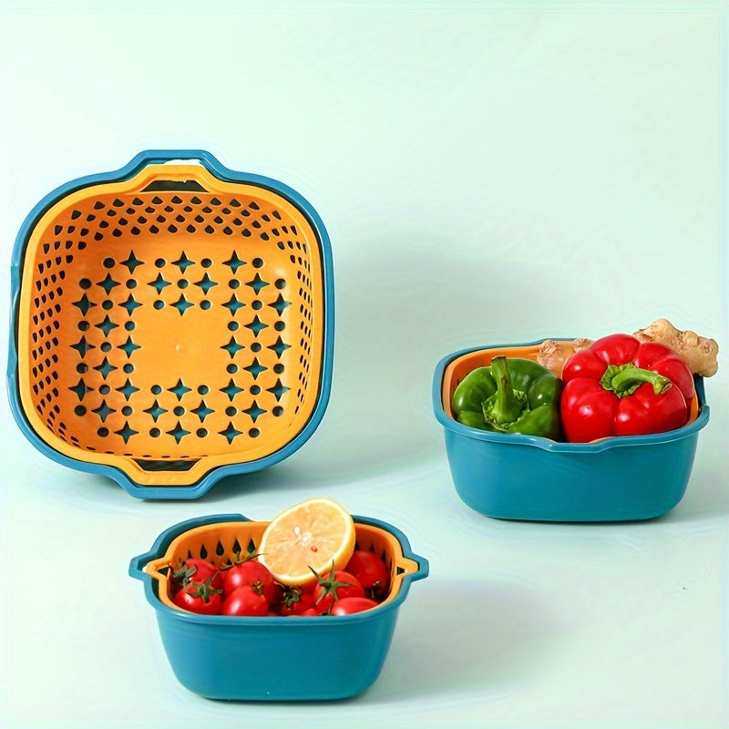 6pcs Double Plastic Drain Basket Kitchen Washing Basket
