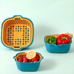 6pcs Double Plastic Drain Basket Kitchen Washing Basket