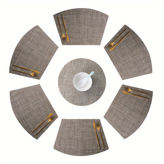 7pcs Waterproof Placemats Set of 6 Fan Shaped & 1 Round