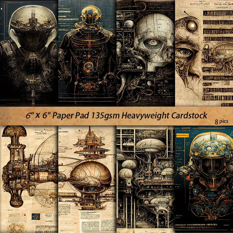 8pcs Cyberpunk Retro Journal Decoration DIY Tools Stationery Arts Crafts