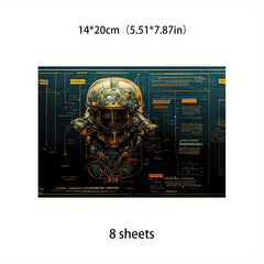 8pcs Cyberpunk Retro Journal Decoration DIY Tools Stationery Arts Crafts