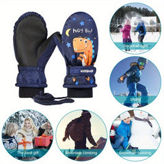 Winter Thermal Gloves Waterproof Full Finger Mittens With Lanyard