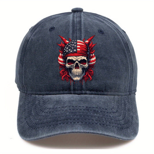 Skull Printed Baseball Cap Adjustable Twill Fitted Cap