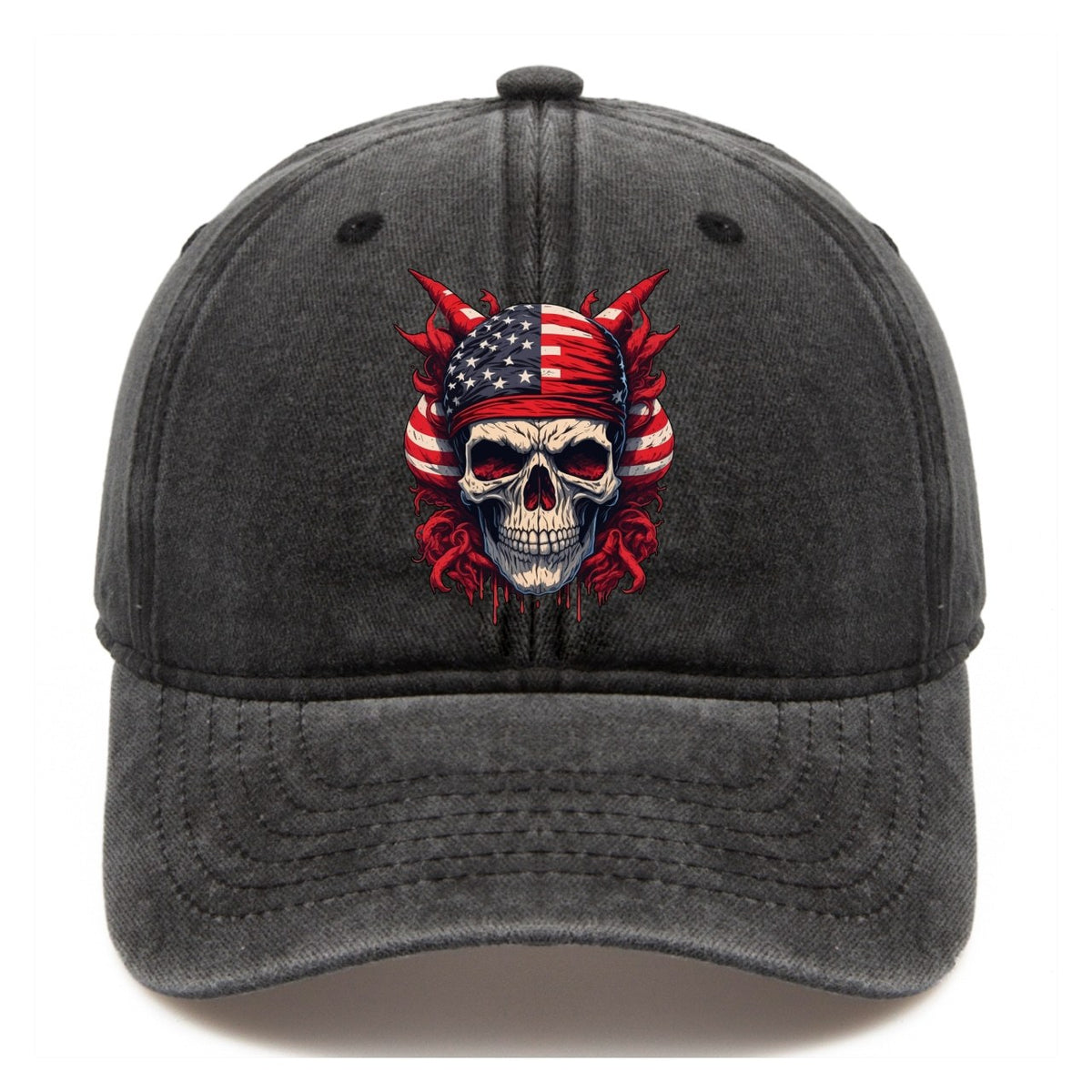 Skull Printed Baseball Cap Adjustable Twill Fitted Cap