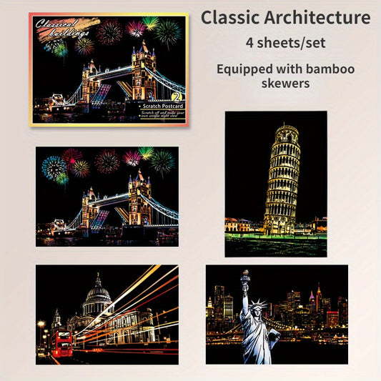 Urban Landscape Scratch Painting DIY Kit - Night Scene Architecture
