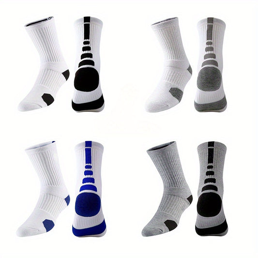 4Pairs Men's Athletic Socks Basketball Running Non Slip Thickened Crew Socks