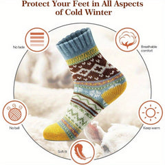 5 Pairs Winter Wool Blend Crew Socks Christmas Cozy Soft Thick Warm