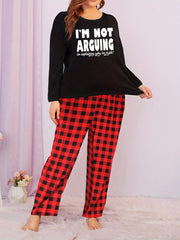  Letter Graphic Long Sleeve Tee & Plaid Pants Lounge Set