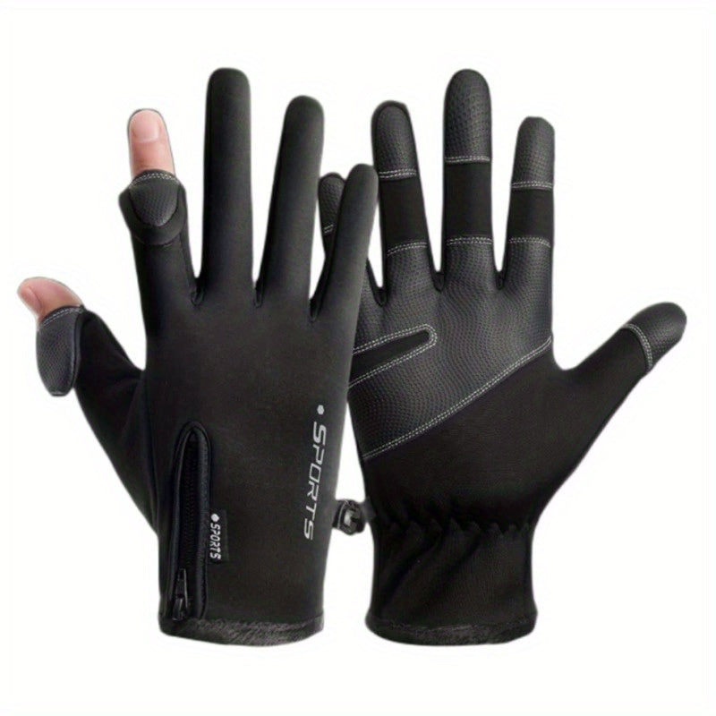 Winter Fleece Two Finger Flip Gloves Waterproof Touch Screen Gloves