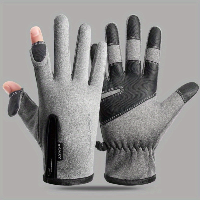 Winter Fleece Two Finger Flip Gloves Waterproof Touch Screen Gloves