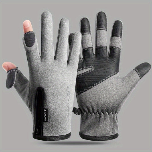 Winter Fleece Two Finger Flip Gloves Waterproof Touch Screen Gloves