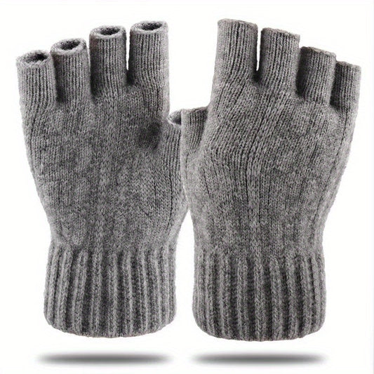 Men's Alpaca Wool Half Fingerless Knitted Gloves Winter Warm Riding Gloves