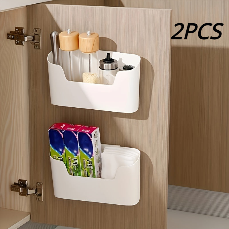 2pcs Wall Mounted Storage Box Kitchen Bathroom Organizer