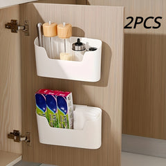 2pcs Wall Mounted Storage Box Kitchen Bathroom Organizer