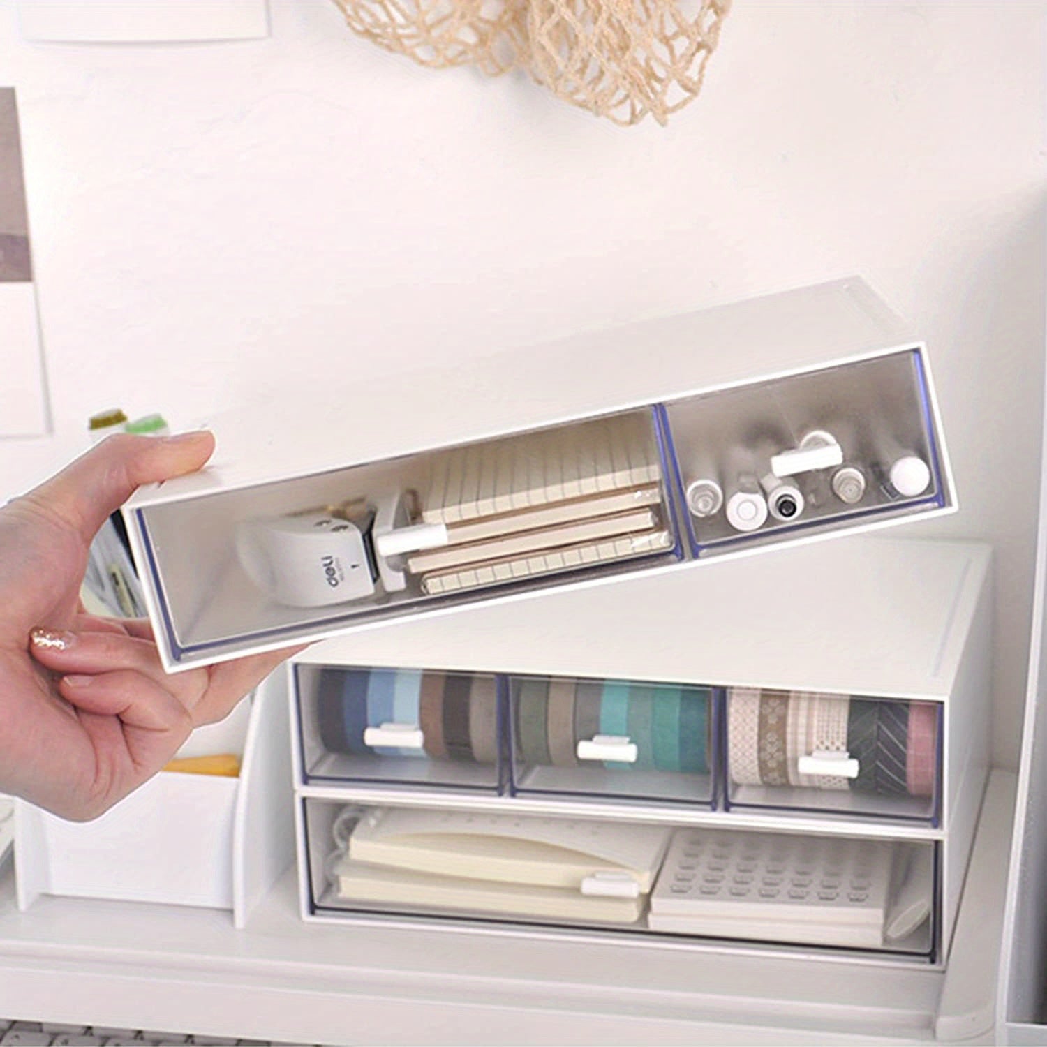 1pc Desk Organizer Box with 1 2 3 Drawers