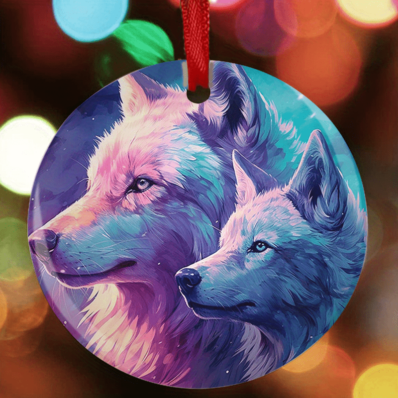 Wolf Xmas Tree Blessing Acrylic Pendant DIY Holiday Ornament