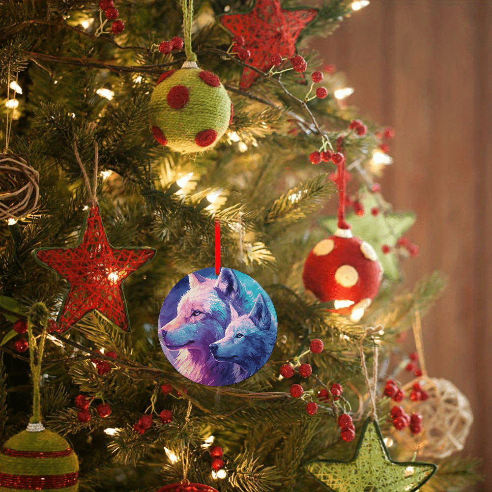 Wolf Xmas Tree Blessing Acrylic Pendant DIY Holiday Ornament