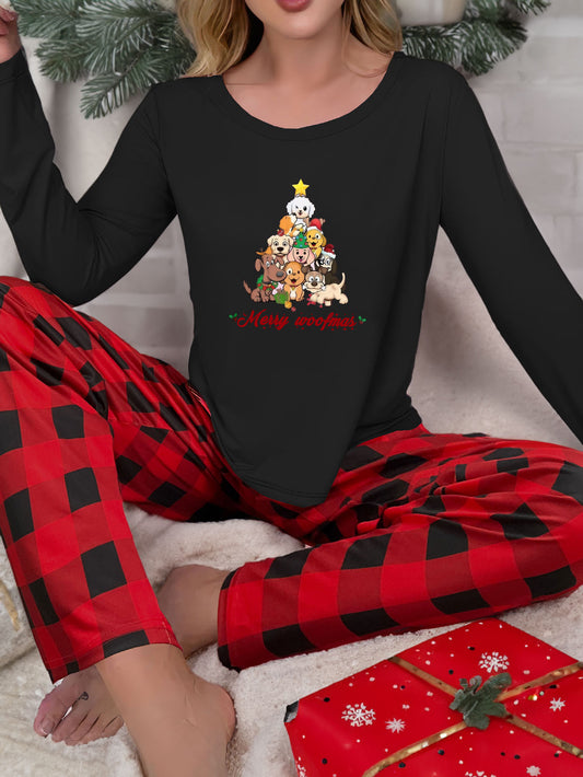Christmas Dog Print Lounge Set Women's Loungewear