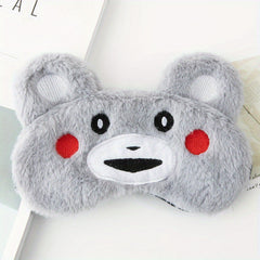 Cartoon Plush Sleep Mask - Adjustable Blackout Blindfold for Travel