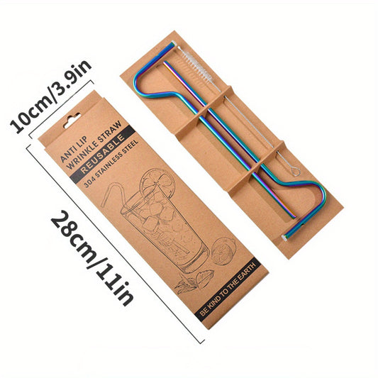 Colorful Reusable Stainless Steel Straws w/ Brush for Camping