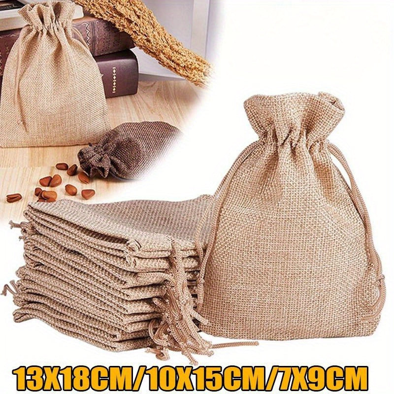 10pcs Drawstring Burlap Bag Jute Gift Bags Wedding Favor Packaging Pouches