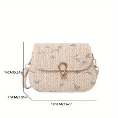 Mini Straw Crossbody Bag with Flower Lace and Turn Lock