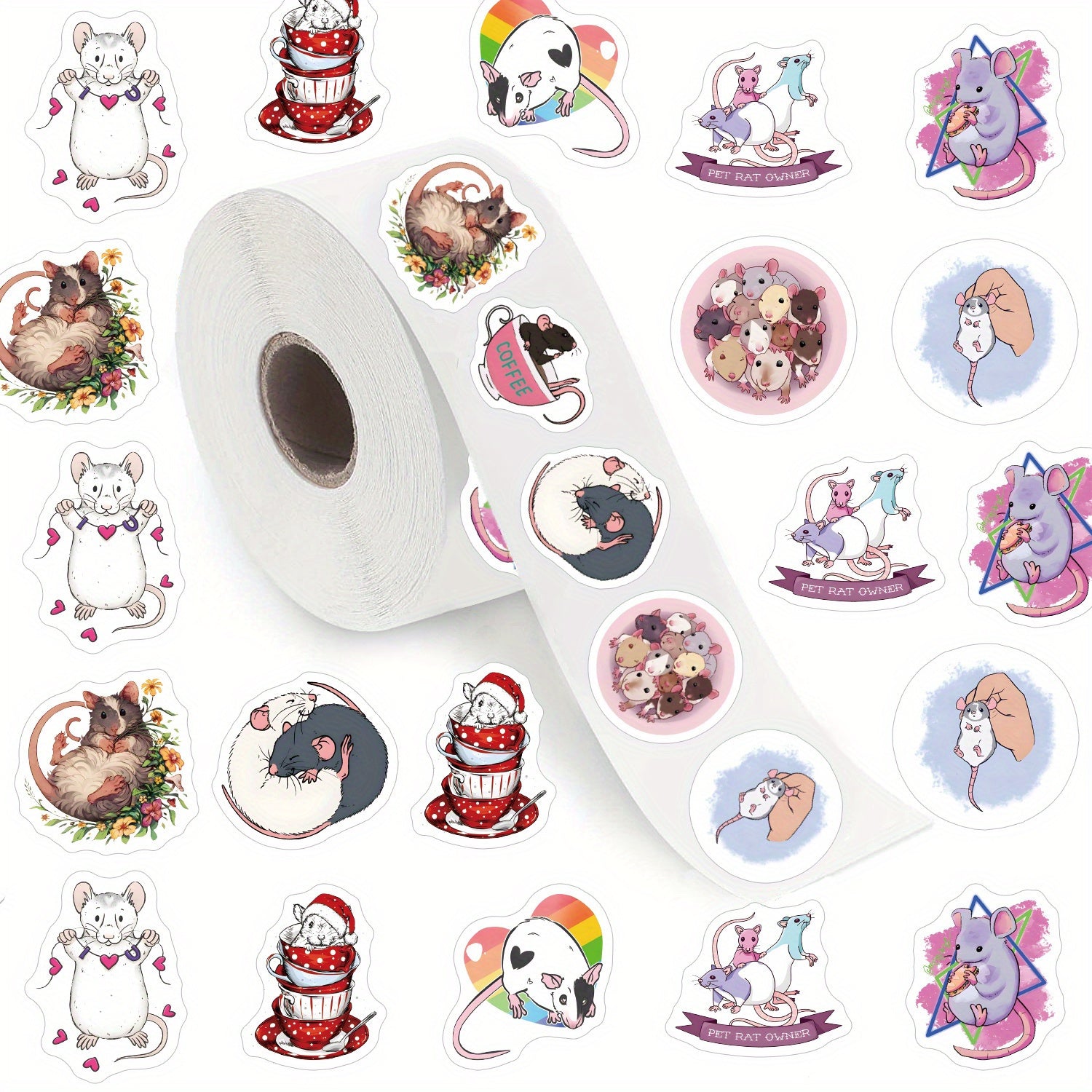 500pcs Funny Mouse Animal Stickers for Water Bottle Skateboard Laptop Phone Case
