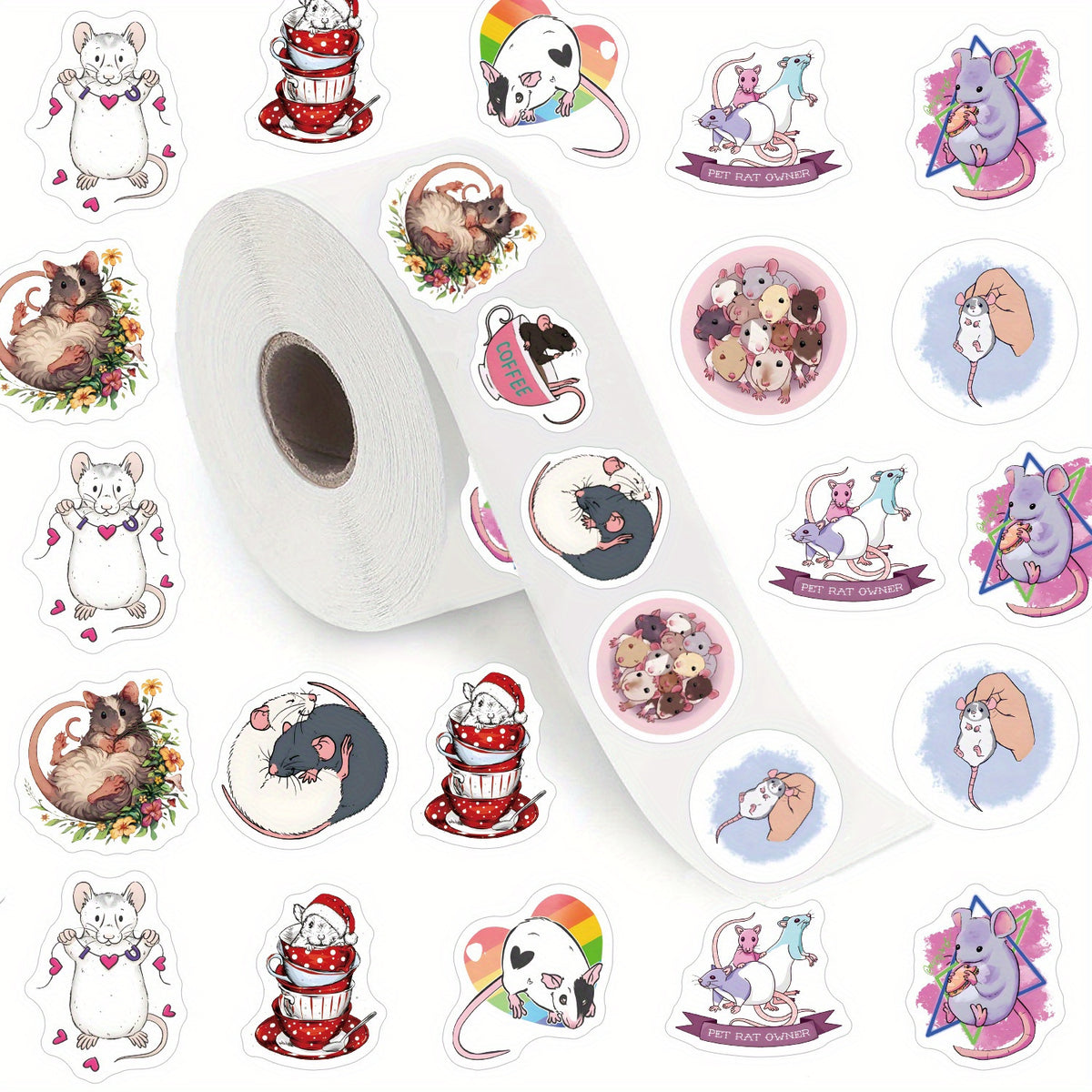 500pcs Funny Mouse Animal Stickers for Water Bottle Skateboard Laptop Phone Case