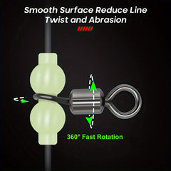 30pcs 3 Way Fishing Swivel T Connector with Luminous Beads Brass Barrel Swivel