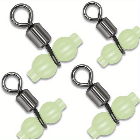 30pcs 3 Way Fishing Swivel T Connector with Luminous Beads Brass Barrel Swivel