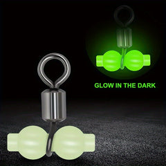30pcs 3 Way Fishing Swivel T Connector with Luminous Beads Brass Barrel Swivel
