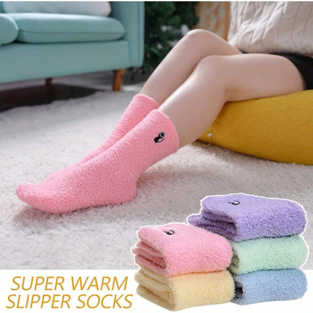 5 Pairs Women Cozy Fuzzy Home Slipper Socks Winter Warm