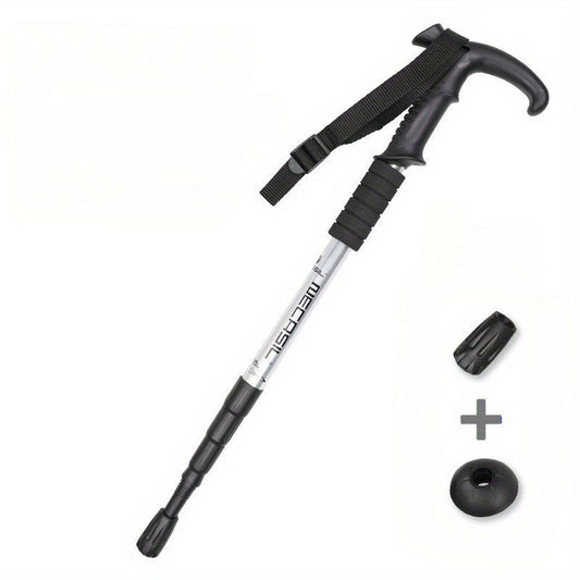 Aluminum 6061 Hiking Pole Curved Handle Retractable Cane