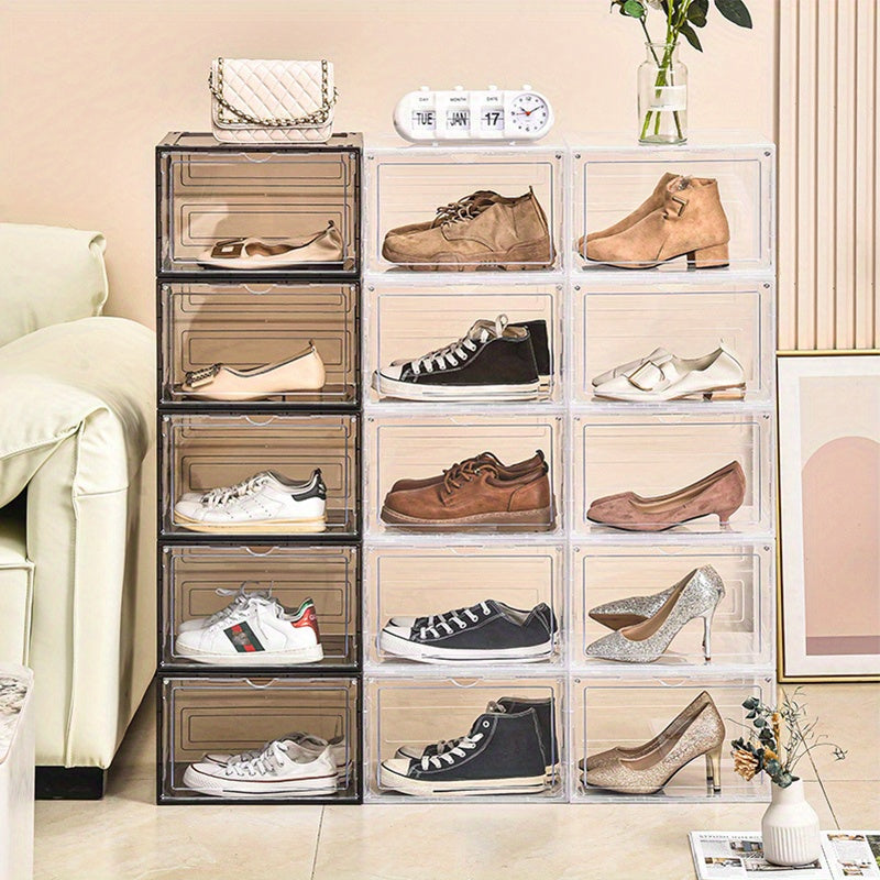 Foldable Stackable Shoe Rack Plastic Sneaker Container Space Saving Storage