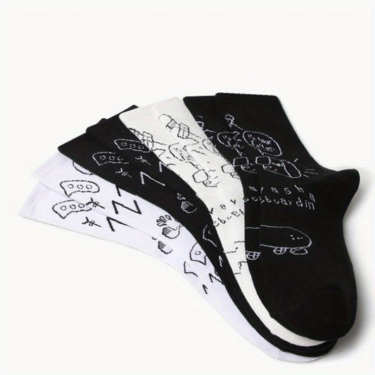 4 Pairs Graffiti Crew Socks for Outdoor Sports