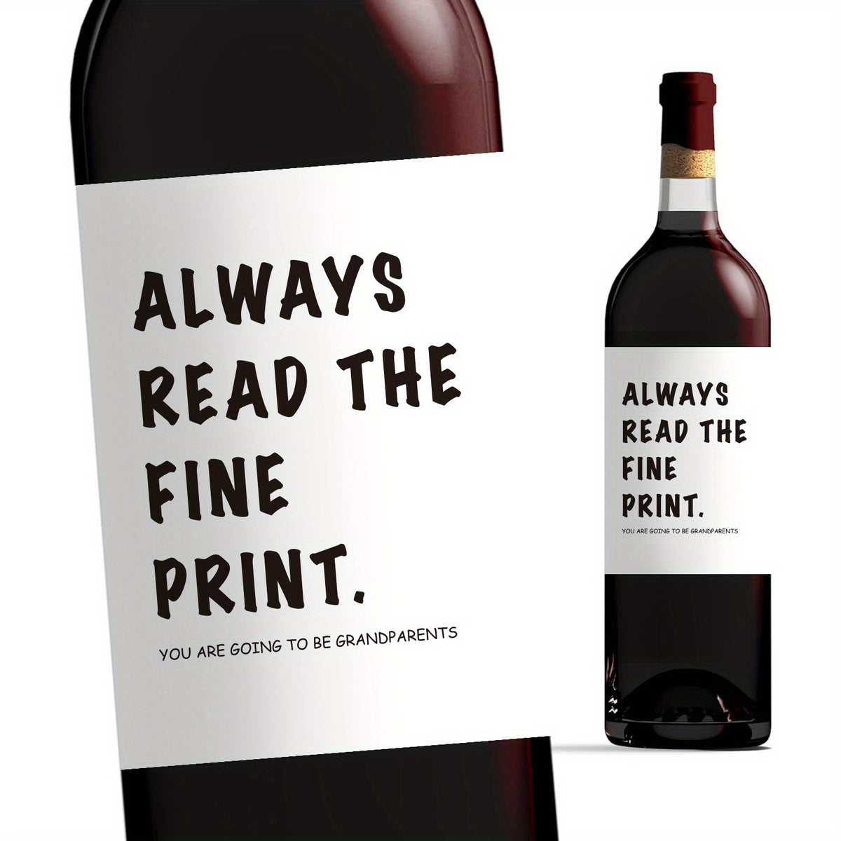 2pcs Funny Wine Bottle Label - Always Read the Fine Print Announcement
