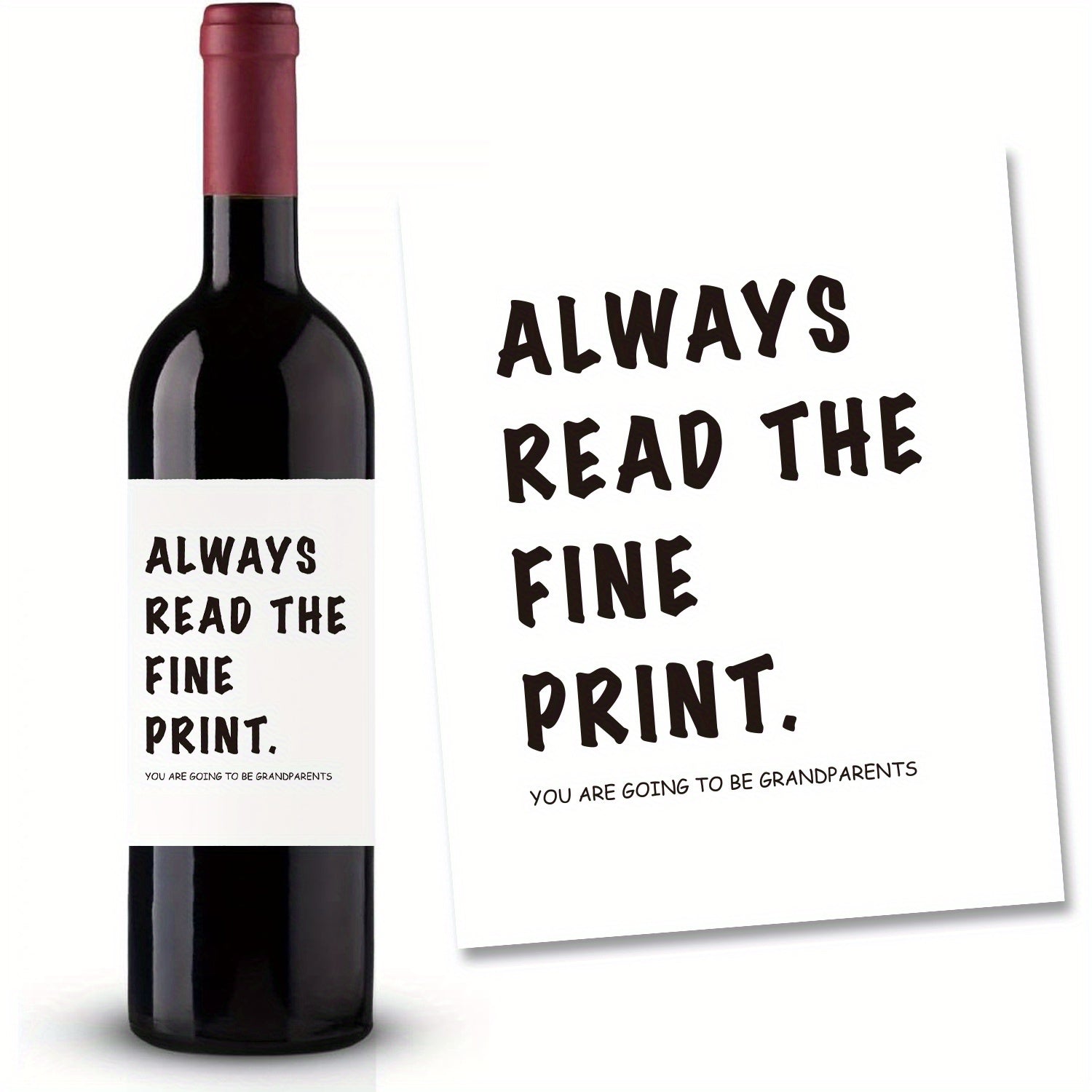 2pcs Funny Wine Bottle Label - Always Read the Fine Print Announcement