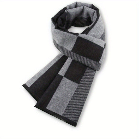 Winter Men's Jacquard Brushed Plaid Wool Scarf For Boys