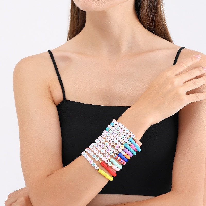 12pcs Music Fan Bracelet Soft Pottery Elastic Thread Bead Bracelet