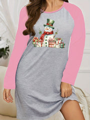  Snowman & Graphic Nightdress Raglan Sleeve Round Neck Sleep Dress