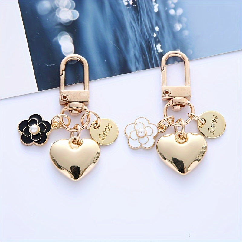 Heart & Flower Car Keychain Bag Pendant Gift
