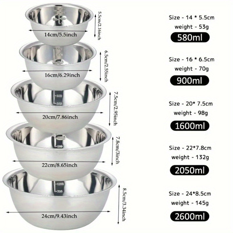 5pcs Stainless Steel Seasoning Bowls Set with Graduation Marks