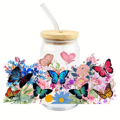 Spring Flower Butterfly UV DTF Transfer Sticker for Libby Glasses 16OZ Cup