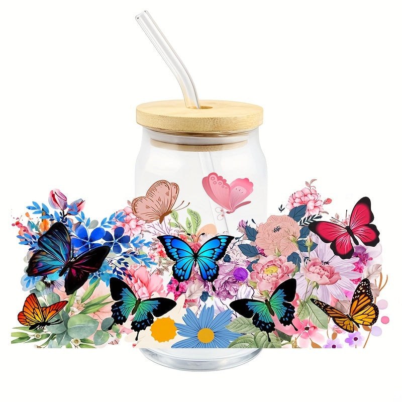 Spring Flower Butterfly UV DTF Transfer Sticker for Libby Glasses 16OZ Cup