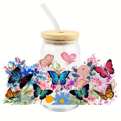 Spring Flower Butterfly UV DTF Transfer Sticker for Libby Glasses 16OZ Cup