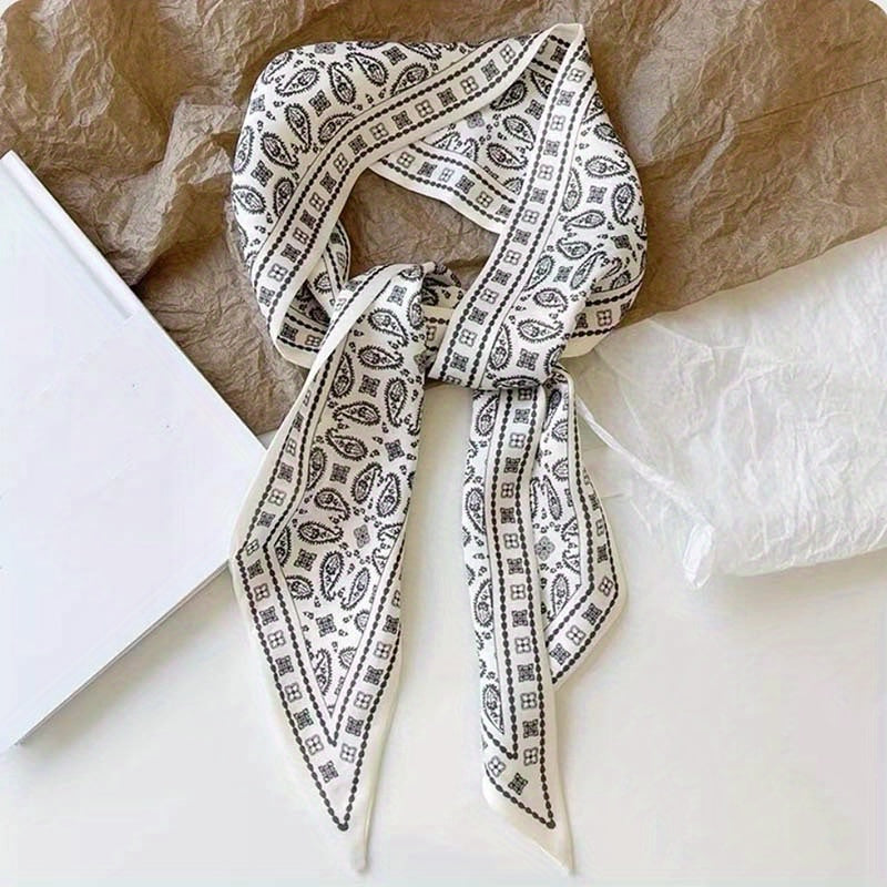 Paisley Pattern Headband Hair Tie Vintage Silky Scarf Narrow Ribbon