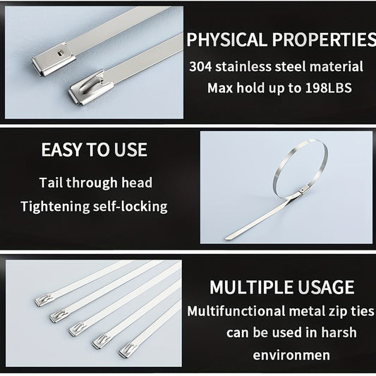 20 Metal Zip Ties 29.97 cm Steel Heavy Duty Self-locking Cable Ties