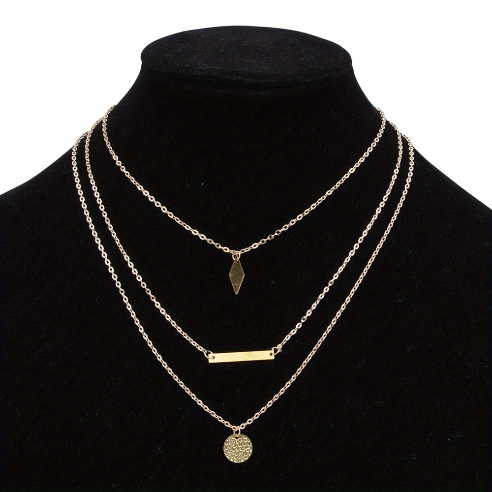 Golden Three Layer Chain Clavicle Collar Pendant Necklace for Holiday Party