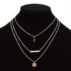 Golden Three Layer Chain Clavicle Collar Pendant Necklace for Holiday Party