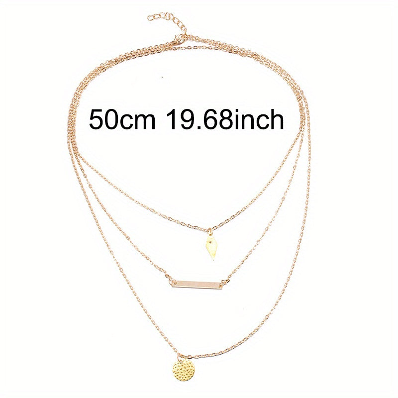 Golden Three Layer Chain Clavicle Collar Pendant Necklace for Holiday Party